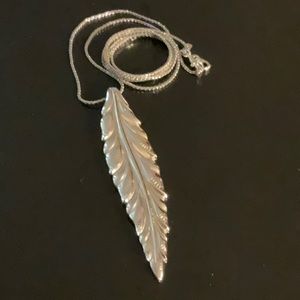 Large Silver Tone Feather Layering Necklace